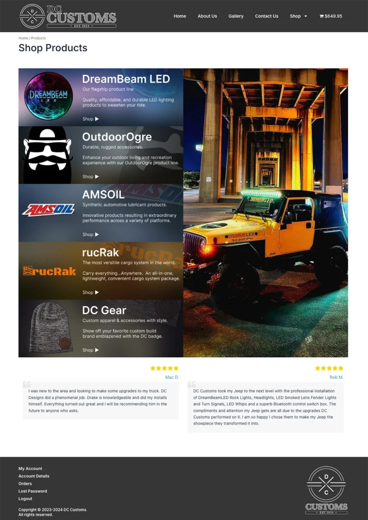 DC Customs Shop Page